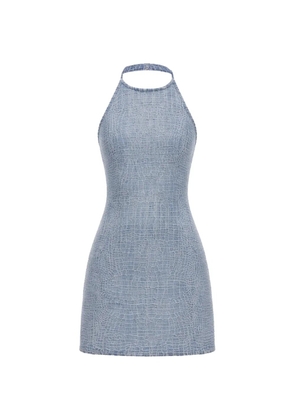 Self-Portrait rhinestone croc-effect denim mini dress - Blue