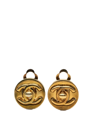 CHANEL Pre-Owned 1997 Gold Plated CC Turnlock Round Clip On Earrings costume earrings