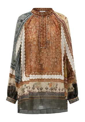 INTO THE EAST patchwork-motif top - Brown