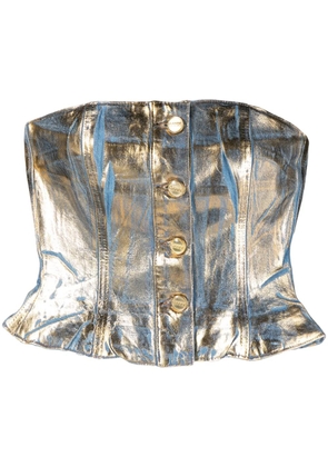 GANNI foil organic cotton strapless top - Blue