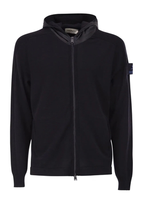 Premiata logo-patch hooded cardigan - Blue