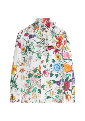 Gucci floral-print bow shirt - White