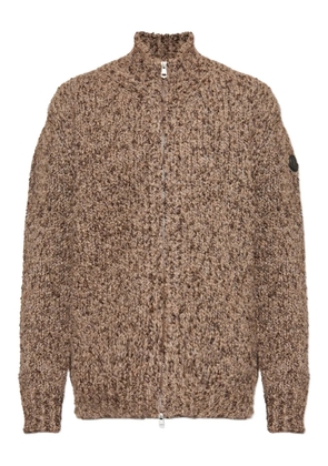 Moncler leather-patch zip-up cardigan - Brown