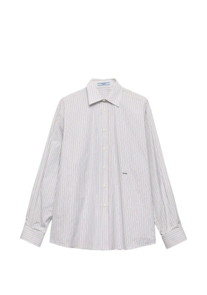 Prada embroidered striped poplin shirt - White