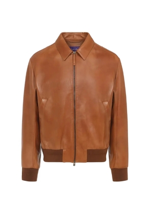 Ralph Lauren Purple Label ribbed leather bomber jacket - Brown