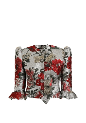 Dolce & Gabbana floral-embroidered buttoned jacket - Silver