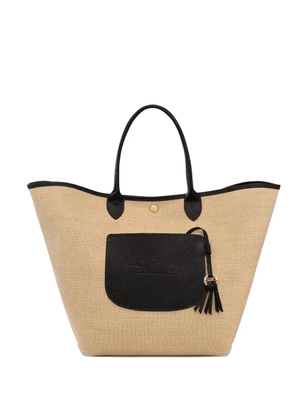 Longchamp Le Pilage woven straw tote bag - Black