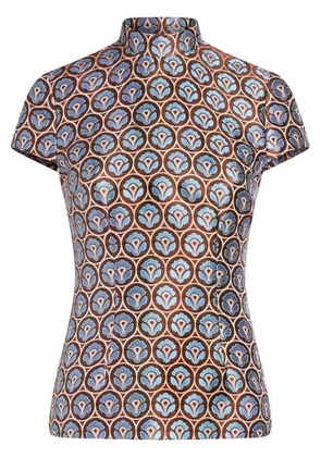 ETRO floral-jacquard short-sleeve top - Blue