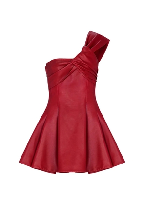 Balmain one-shoulder leather mini dress - Red