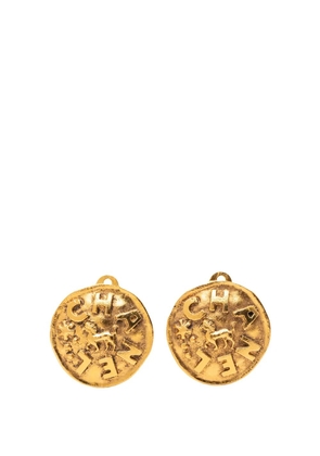 CHANEL Pre-Owned 1980-1990 Gold Plated Logo and Lion Clip On Earrings costume earrings