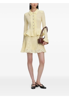 Self-Portrait crystal-embellished lace insert dress - Yellow