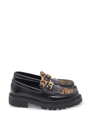 Celine Pre-Owned leopard-print chain loafers - Black