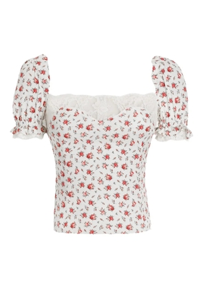 Dolce & Gabbana floral-print lace-trim top - White
