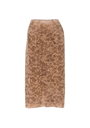 Acne Studios floral-lace split-detail midi skirt - Neutrals