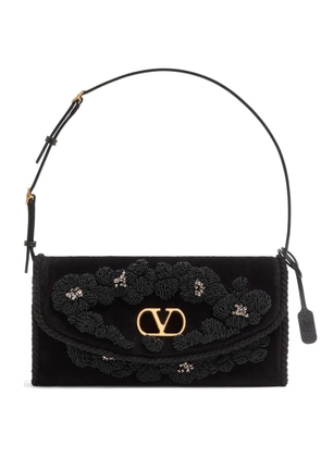 Valentino Garavani DeVain small embroidered velvet shoulder bag - Black