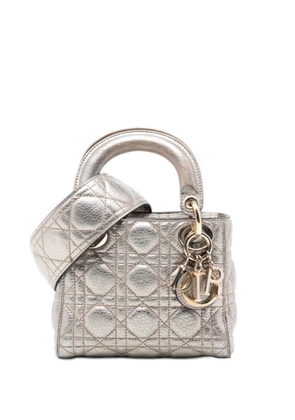 Christian Dior Pre-Owned 2017 Mini Metallic Calfskin Cannage Supple Lady Dior satchel - Silver