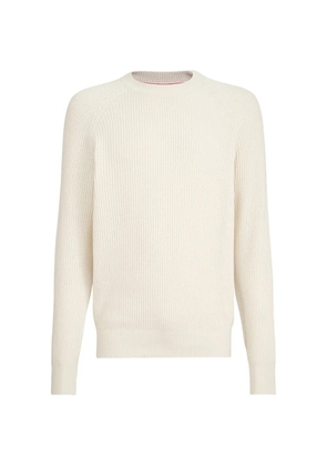 Brunello Cucinelli Malfilé cotton english rib sweater with raglan sleeves - Neutrals