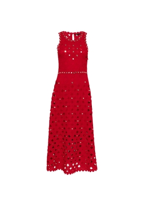 Maje scalloped-detail openwork midi dress - Red