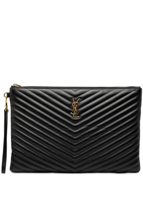 Saint Laurent Pre-Owned 2019 Quilted Chevron Leather Monogram Document Holder clutch bag - Black