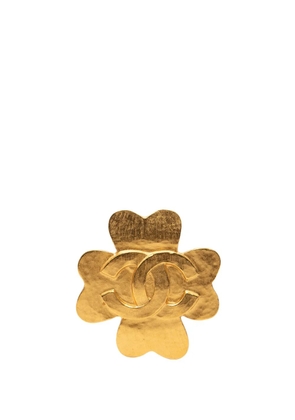 CHANEL Pre-Owned 1995 CC Gold Plated Clover Brooch costume brooch