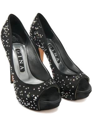 Gina crystal open-toe pumps - Black