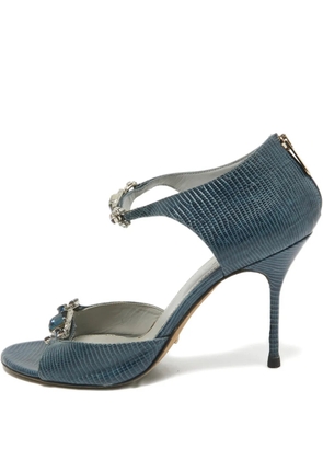 Sergio Rossi lizard-embossed crystal sandals - Blue