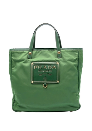 Prada Pre-Owned 2010-2026 Saffiano Trimmed Tessuto Logo Plate Convertible Tote satchel - Green