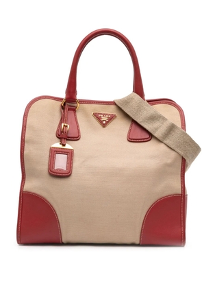 Prada Pre-Owned 2010-2026 Saffiano Trimmed Canvas Canapa satchel - Brown