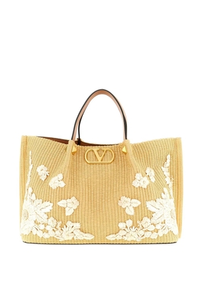 Valentino Garavani floral-appliqué logo tote bag - Neutrals