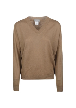 Wellness Cashmere V-neck long-sleeve knit sweater - Brown