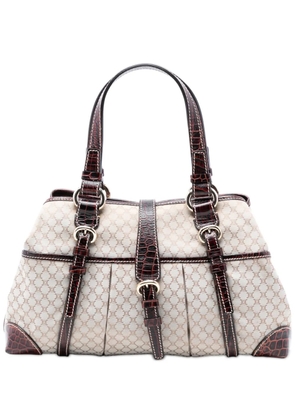 Celine Pre-Owned 2007 Croc Embossed Leather Trimmed Macadam Canvas handbag - Brown