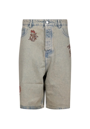 Drôle De Monsieur dusty embroidered floral shorts - Blue
