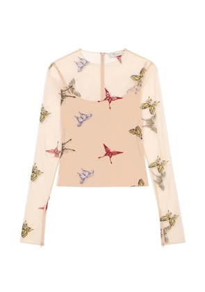 Blumarine embroidered tulle blouse - Neutrals