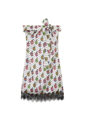GCDS apple-print lace-detail mini dress - White