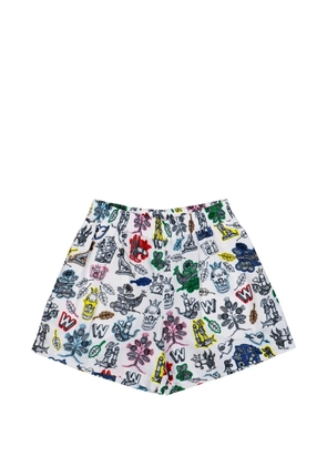 Walter Van Beirendonck artful-print elastic shorts - White