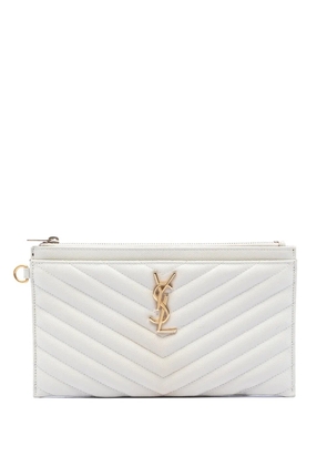 Saint Laurent Pre-Owned 2020 Grain De Poudre Chevron Monogram clutch bag - White