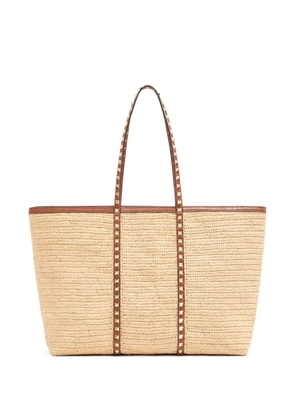 Valentino Garavani Rockstud raffia tote bag - Neutrals