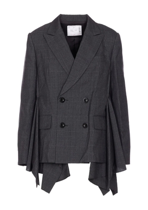 sacai glen-check pleated blazer - Grey
