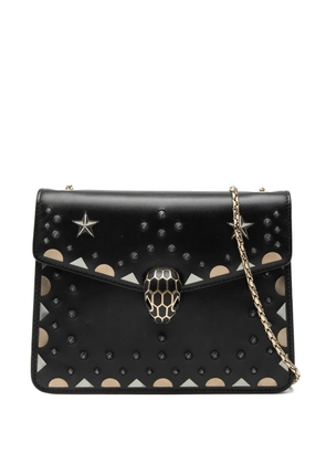 Bvlgari Pre-Owned 2017 Small Studded Leather Laser Cut Square Serpenti Forever Chain crossbody bag - Black