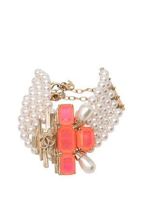 CHANEL Pre-Owned 2021 CC Gold Plated Rhinestone Resin Faux Pearl Multi Strand Bracelet costume bracelet