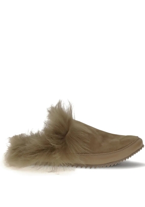 Pedro Garcia fur-trimmed suede mules - Brown