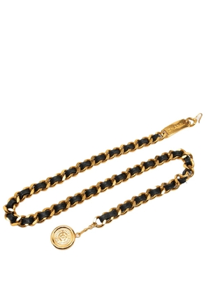 CHANEL Pre-Owned 1950-1970 Gold Plated Leather Woven Medallion Chain belt - Black