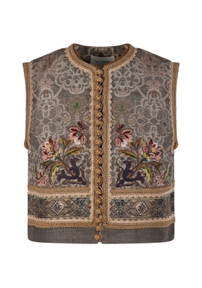INTO THE EAST embroidered gilet - Brown