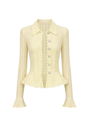 Self-Portrait pointelle-knit ruffled cardigan - Yellow