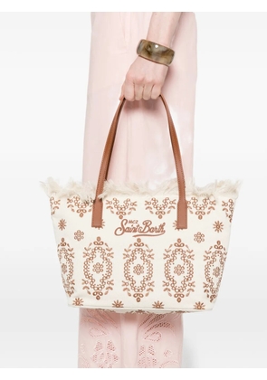 MC2 Saint Barth floral-embroidered fringed-detail tote bag - Neutrals