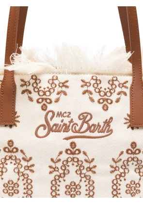 MC2 Saint Barth floral-embroidered fringed-detail tote bag - Neutrals