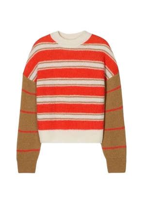 Closed crew-neck striped sweater - Brown