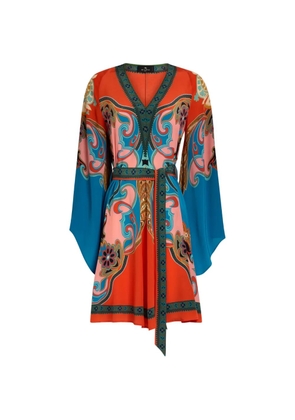 ETRO placed-print belted mini dress - Blue