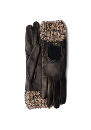 Prada mélange-knit leather gloves - Black