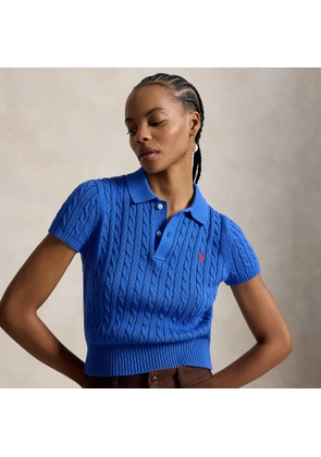 Cable-Knit Cotton Cropped Polo Shirt